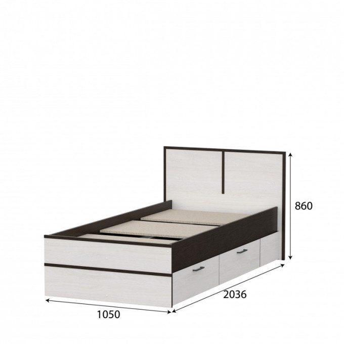 Кровать 0,9м с ящиками Карелия
