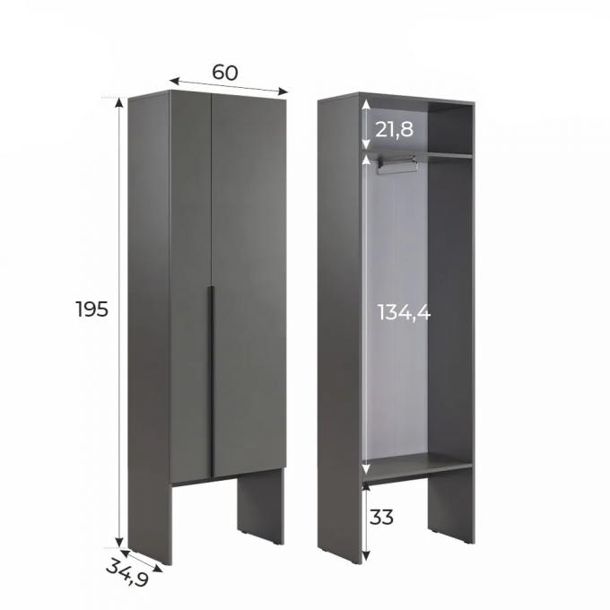 Шкаф двухдверный L600 Баско Графит